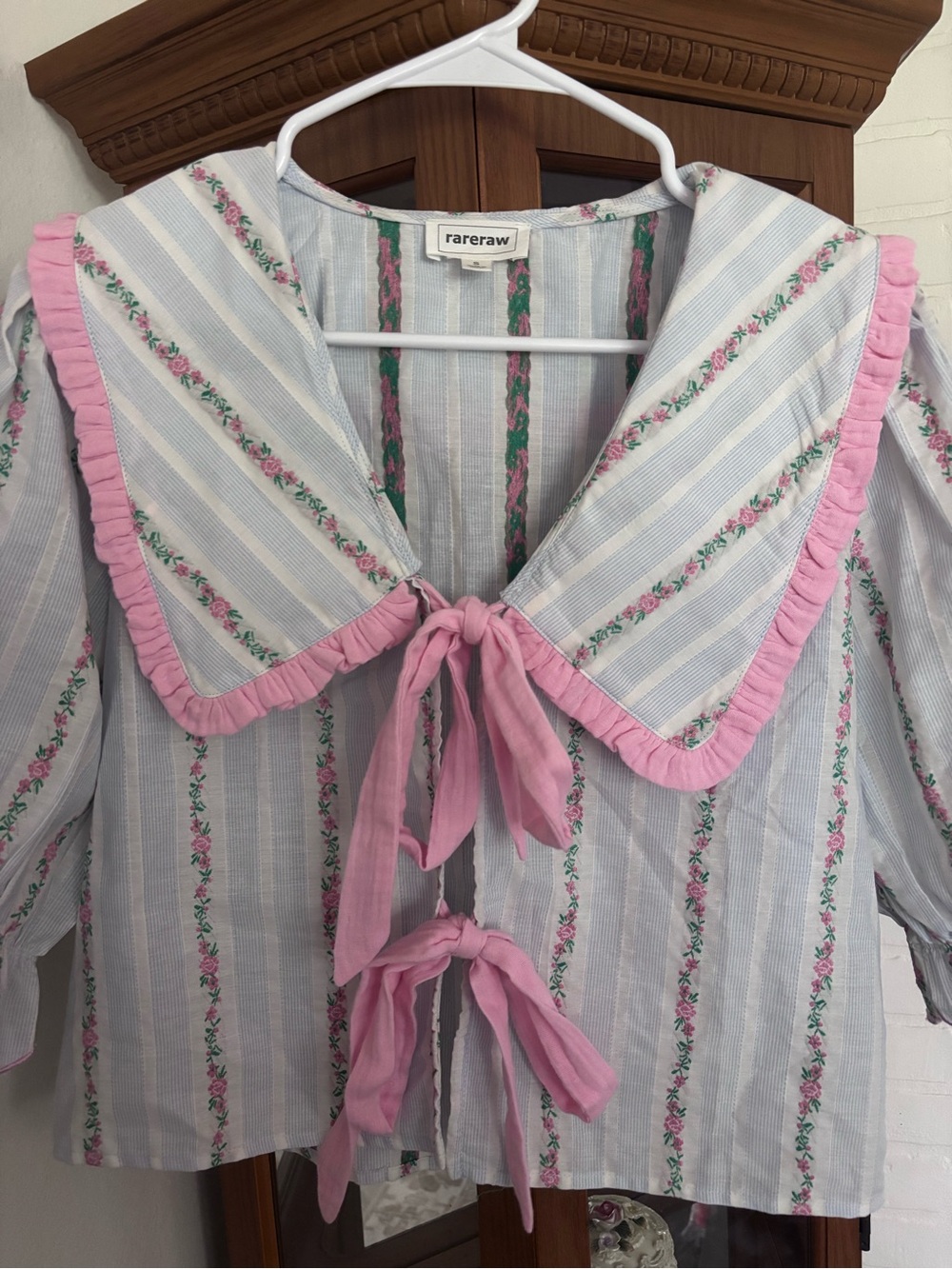 ✨ Rareraw Pink-Trim Floral Striped Sailor Blouse ✨